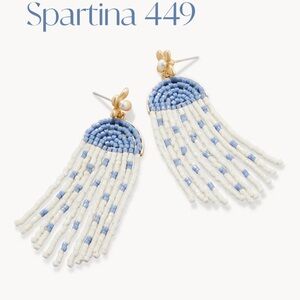 Spartina 449 Gold and Blue Beaded Fringe Earrings NWT